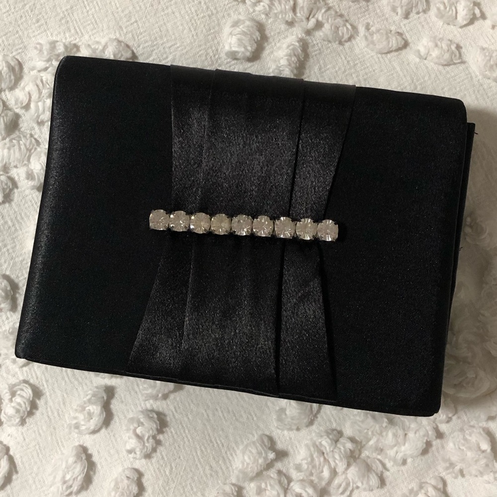 Bijoux Terner Black Satin Evening Bag w/Removable Strap